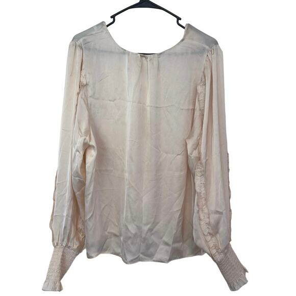 NWT Sam Edelman Varick V-Neck Ruffle Sleeve Satin Blouse Size XL Shifting Sand - Picture 3 of 11